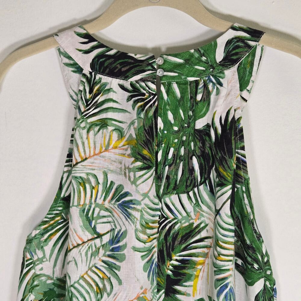 TAHARI 100% LINEN SUNDRESS Size M Coastal Palm Print Tropical Halter Dress - Picture 9 of 9
